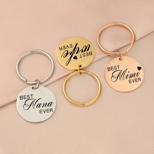 Polished stainless steel keychains in silver, gold, and rose gold with custom engravings