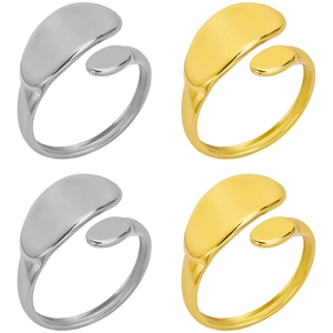 Minimalist 304 Stainless Steel Open Adjustable Ring Asymmetric Curvy Line Organic Design Polished Jewelry For Women