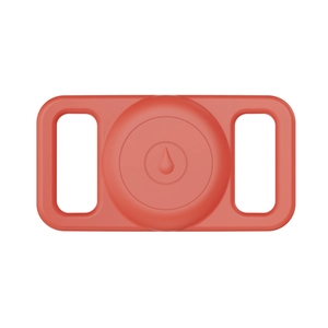 Detail of red silicone waterproof case for AirTag pet collar with matte finish