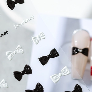 3D embossed butterfly bowknot nail stickers in black and white colors for 5D nail art