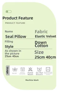Detailed chart showing elastic fleece fabric and down cotton filling of the seal plush