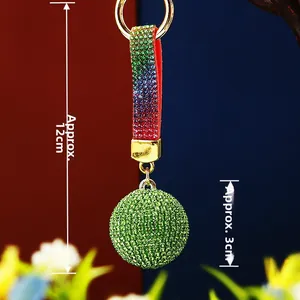 Detail showing dimension of crystal rhinestone ball keychain for handbags and keys