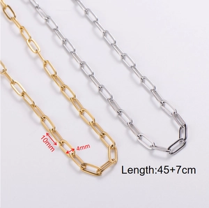 Paperclip Link Chain Necklace 304 Stainless Steel Gold Plated Minimalist Rectangle Link Jewelry For Women Men