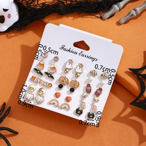 Halloween earring set with 10 pairs of ghost pumpkin bat stud earrings in enamel finish