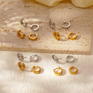 Textured 18K gold and silver stainless steel hoop earrings set for women