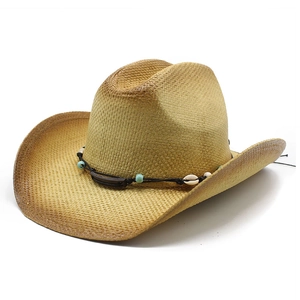 Handgewebter Cowboy Strohhut mit Perlen und Muschelband für optimalen Sonnenschutz im Sommer