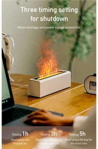 Detail of wood grain flame diffuser with 1h/3h/5h timer and waterless auto-off