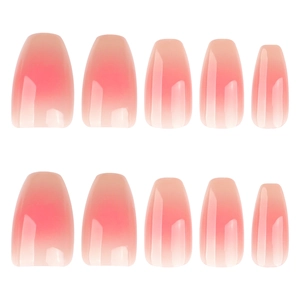 Pink ombré short ballerina false nails set in a glossy finish with ten pieces displayed