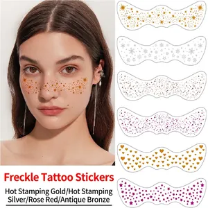 Freckle Tattoo Stickers Metallic Bronzing Silver Face Temporary Tattoo Heart Star Snowflake Patterns Party Makeup For Women