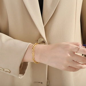 Minimalist 7mm gold titanium steel geometric diamond link chain bracelet for men and women