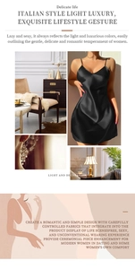 Detail eines schwarzen Satin-Nachthemds mit dünnen Trägern und elegantem italienischem Design