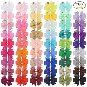 53-piece large solid color ribbed grosgrain ribbon bow hair clips set for girls