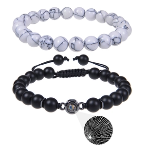 Natural Gemstone Beaded Bracelet Set 100 Languages I Love You Projection Adjustable Frosted Stone Couples Gift
