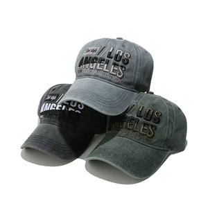 Three vintage washed cotton baseball caps with Los Angeles embroidery in various colors