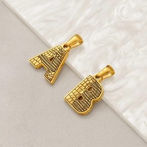 Gold-plated 18k titanium steel A and B letter necklaces with crocodile texture finish