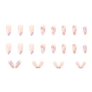 French floral press-on nails in pink almond shape with 24 pieces for spring aesthetic