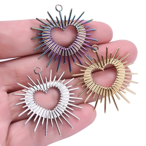 Polished 304 stainless steel sun heart pendants in gold, silver, and colorful finishes