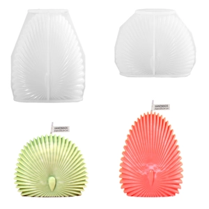 Stampo in silicone 3D per candele a conchiglia con texture a ventaglio e campioni finiti