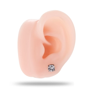 Magnetic stainless steel earring with round clear zircon on model for non-pierced ears