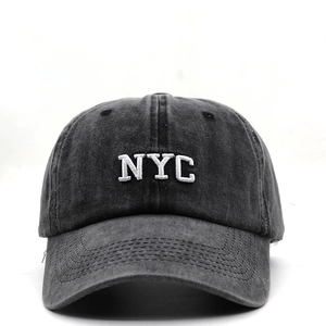 Casquette de baseball rétro en coton lavé gris foncé avec broderie NYC vintage