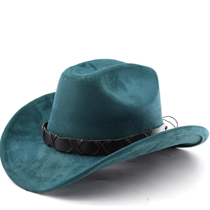 Chapeau De Cowboy Occidental Large Bord Faux Daim Feutre Chapeau De Jazz Avec Bande En Cuir Tressé Mode Voyage