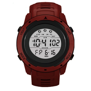 Fashionable red outdoor sports watch with digital step counter and luminous display for teens