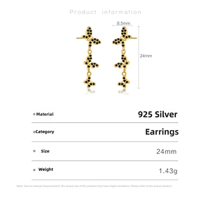 Detailed product specifications for S925 silver triple butterfly drop earrings in gold