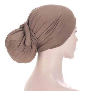 Solid Color Knitted Turban Hat For Women Breathable Polyester Chemo Cap Stretch Headwear With Tie Back Design Muslim Accessories