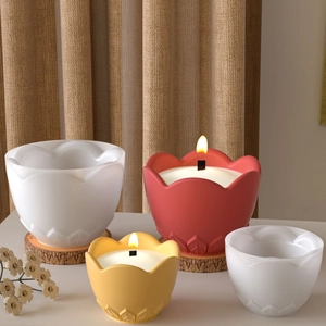 Embossed lotus candle holder set in red yellow and white with realistic flame effects