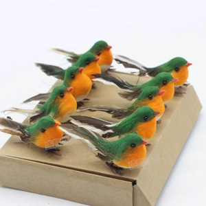 Set of 12 realistic artificial feather robin birds for Christmas tree decoration display