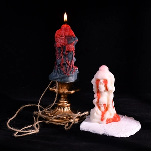 Ghost bride skeleton skull candle for Halloween DIY crafts with blood dripping effect