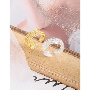 Handcrafted S925 sterling silver lace woven ring in gold and silver for women