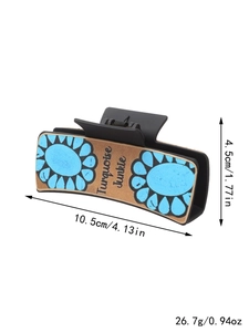 Pince à cheveux en similicuir avec fleurs bleues, dimensions 10,5 cm sur 4,5 cm