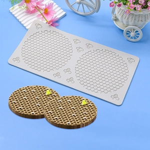 Silicone mold for round honeycomb pattern and bees for baking and dessert plating