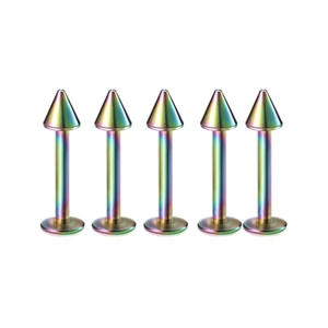 Detailansicht des 5-teiligen Sets schillernder Lippenstecker aus Edelstahl mit Spitzen