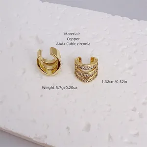 Minimalist 18K gold plated copper triple-layer ear cuff set with cubic zirconia stones
