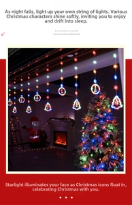 Detail of Christmas LED hanging pendant lights featuring snowflakes and festive miniatures