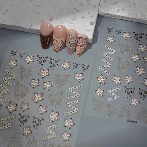 5D Embossed Nail Art Stickers Ultra Thin Waterproof Champagne Gold Leopard Print Flower Letter Designs For Women DIY Manicure
