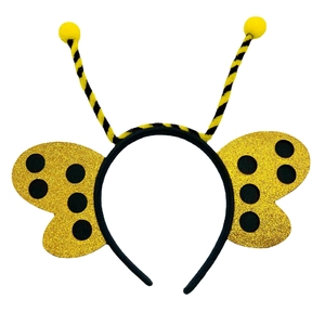 Serre-tête abeille mignon pour enfants avec antennes à pompons et ailes dorées pailletées