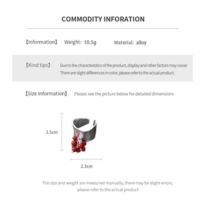 Detailed size specifications of irregular silver ring with red bead pendant in cm