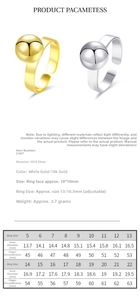 Size chart for 925 sterling silver minimalist ring showing inner diameter and circumferences