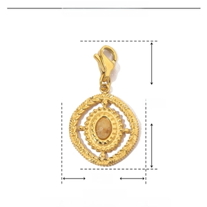Macro view of gold stainless steel natural stone pendant with dimensions 30mm x 16mm