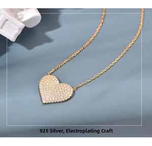 Detail view of 925 sterling silver heart pendant necklace with shimmering micro-pave zircons