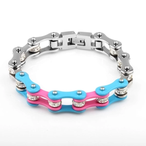 Bracelet Chaîne De Vélo Acier Inoxydable Coloré Punk Hip Hop Bijoux Streetwear Avec Strass