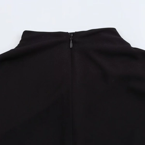 Elegant slim-fit black knitted maxi dress with a high collar and back invisible zipper