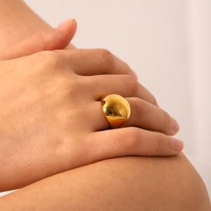 Modern gold-plated stainless steel chunky dome ring with a polished mirror finish for women