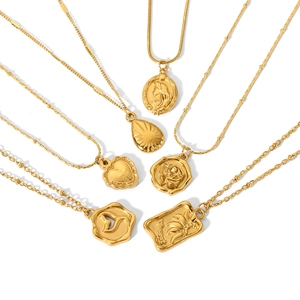 Six-piece set of 18K gold-plated stainless steel necklaces with various artistic pendants