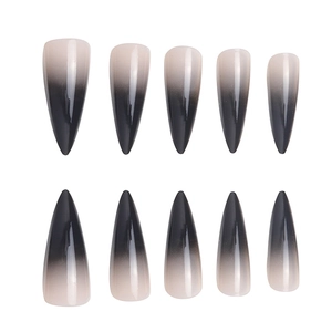 Set di 24 unghie finte stiletto lunghe con sfumatura dal nero al rosa carne