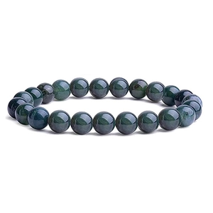 Bracciale di pietre naturali verde scuro con perle da 8mm lucidate e finitura lucida