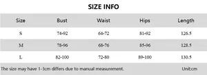 Tableau des tailles détaillé pour robe bustier sexy à strass avec mesures pour S, M, L